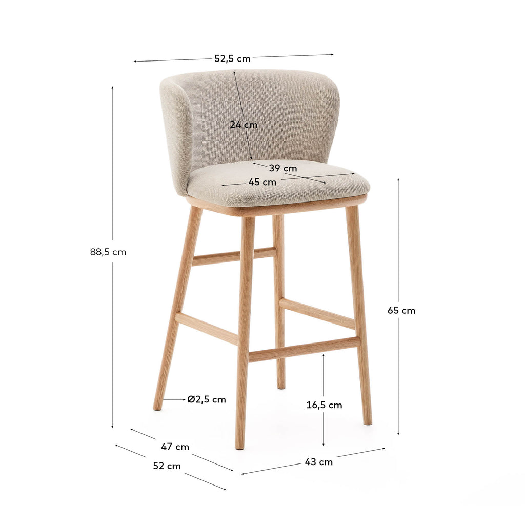 Ciselia stool beige chenille and solid ash wood natural tone finish FSC Mix Credit 65 cm