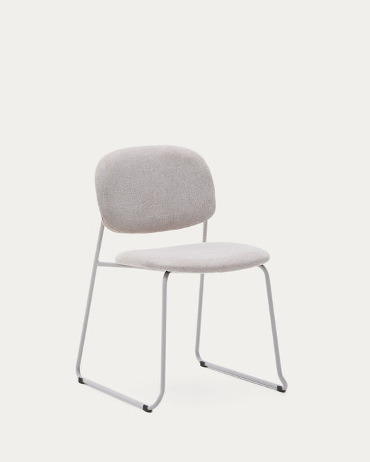 Meli stackable chair in beige chenille with beige metal legs FSC Mix Credit
