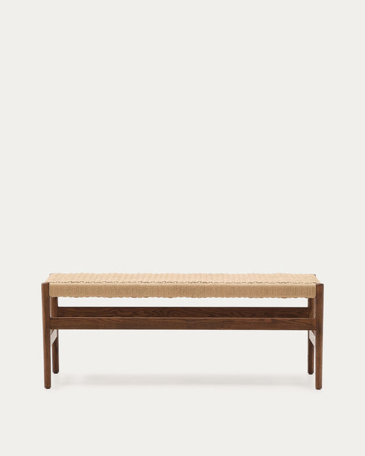 Zaide bench made of solid oak wood in a walnut finish and rope cord seat, 120 cm, FSC 100%