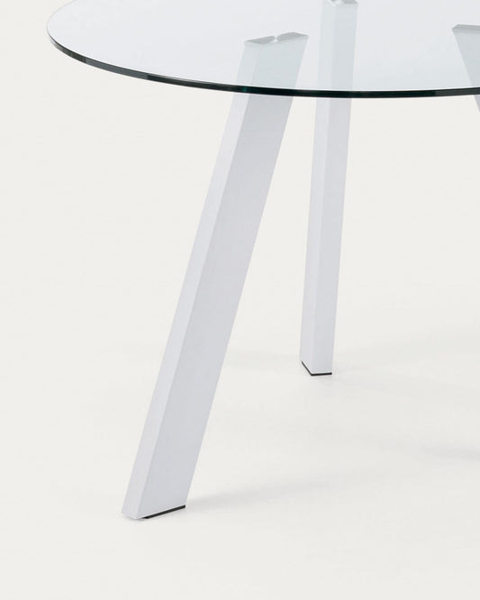 Carib round glass table with steel legs with white finish Ø 110 cm