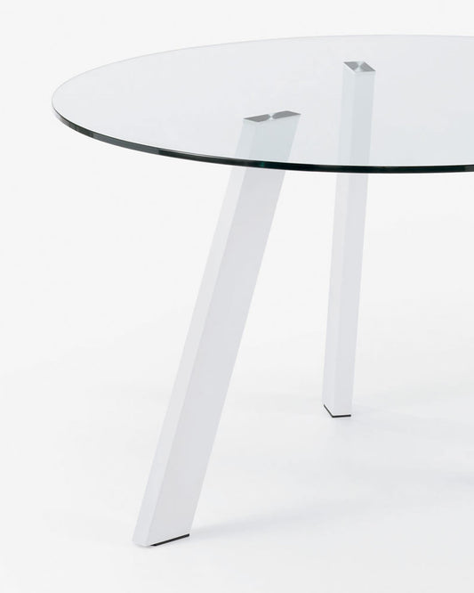 Carib round glass table with steel legs with white finish Ø 130 cm