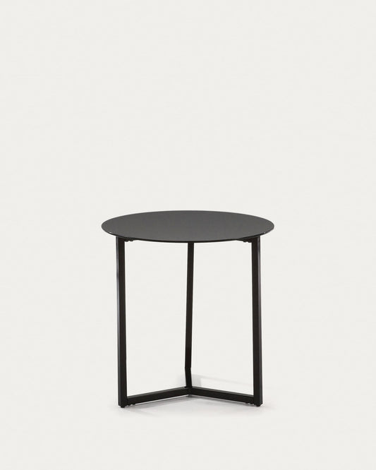 Black Raeam side table made with tempered glass and steel in black finish Ø 50 cm