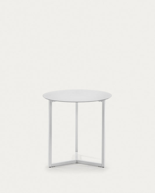 White Raeam side table made with tempered glass and steel in white finish Ø 50 cm