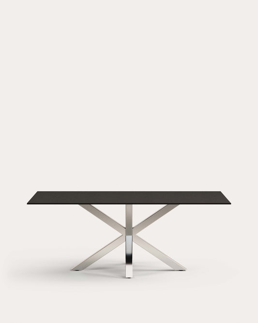 Argo table with black glass and steel legs 200 x 100 cm