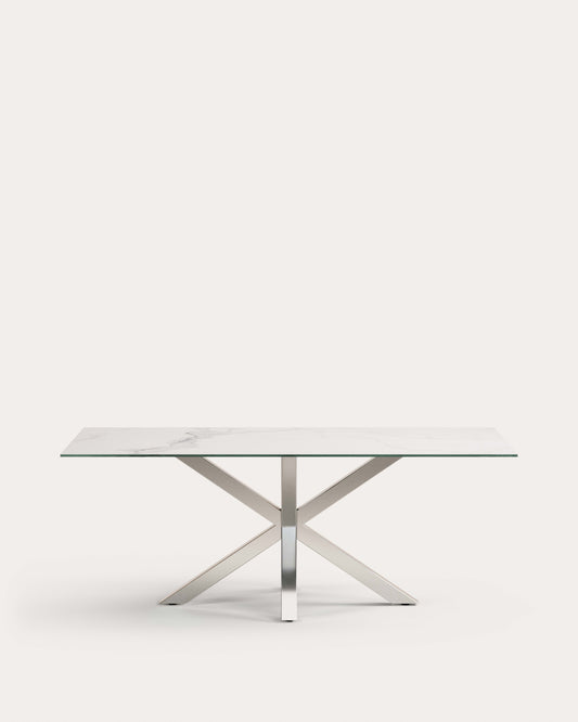 Argo table in Iron Moss porcelain and stainless steel legs, 200 x 100 cm