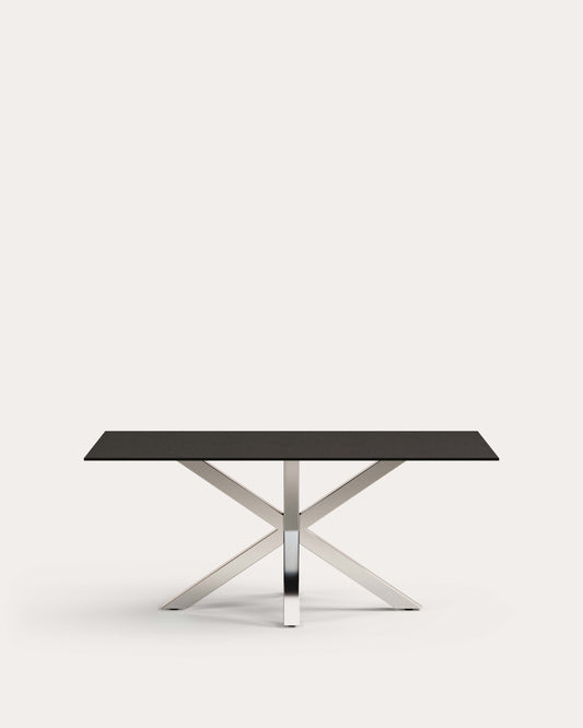 Argo table in frosted black glass and stainless steel legs 180 x 100 cm