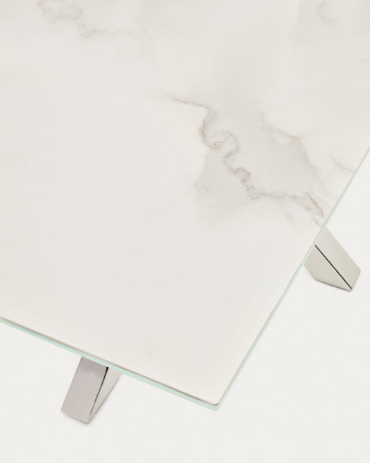 Argo table in white Kalos porcelain and stainless steel legs, 180 x 100 cm