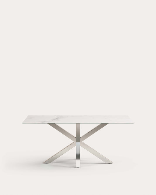 Argo table in white Kalos porcelain and stainless steel legs, 180 x 100 cm