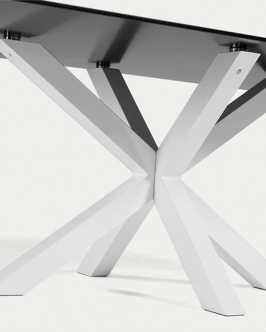 Argo table in frosted black glass and steel legs with black finish 200 x 100 cm