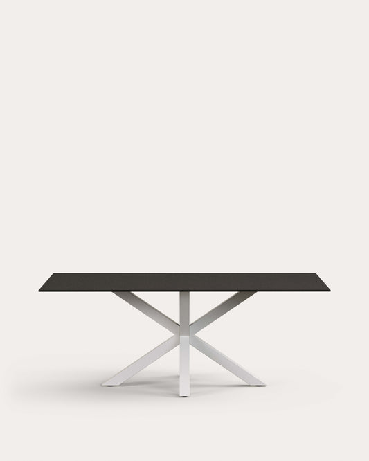 Argo table in frosted black glass and steel legs with black finish 200 x 100 cm