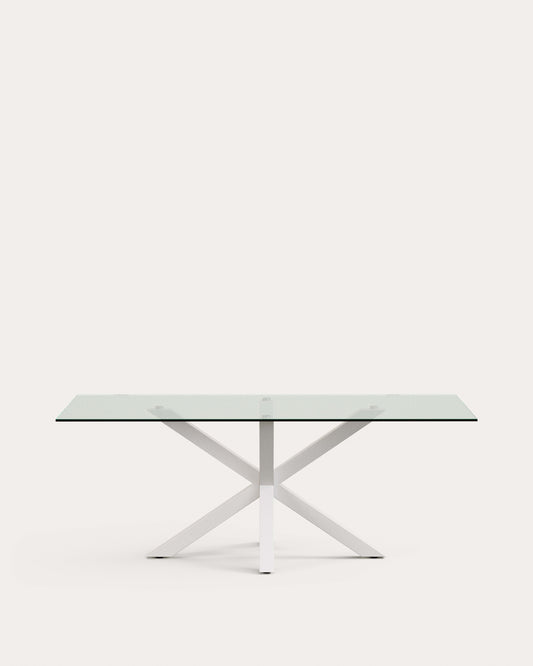 Argo glass table and steel legs with white finish, 200 x 100 cm