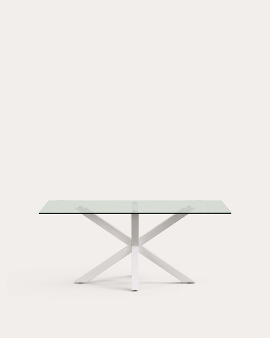 Argo glass table and steel legs with white finish, 180 x 100 cm