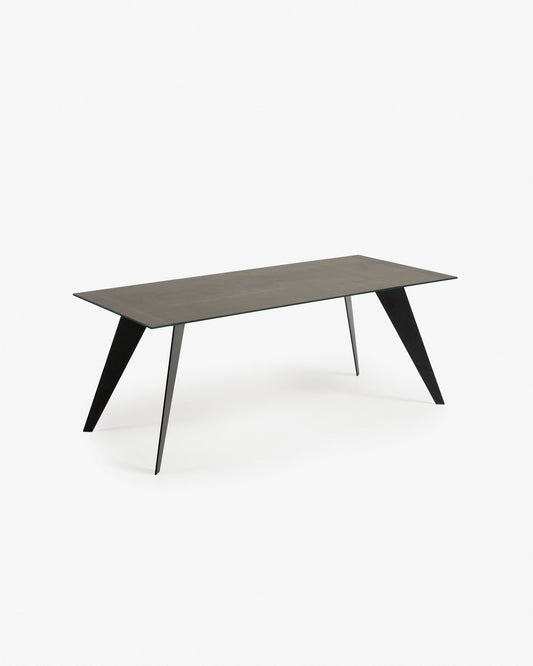 Koda ceramic table with Iron Moss finish and steel legs with black finish 200 x 100 cm