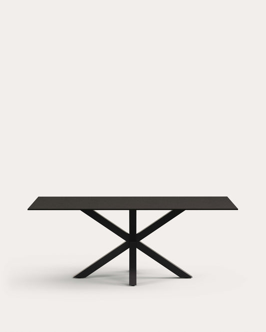 Argo table with black glass and black steel legs 200 x 100 cm