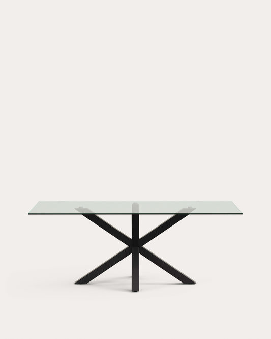 Argo glass table with steel legs with black finish 200 x 100 cm