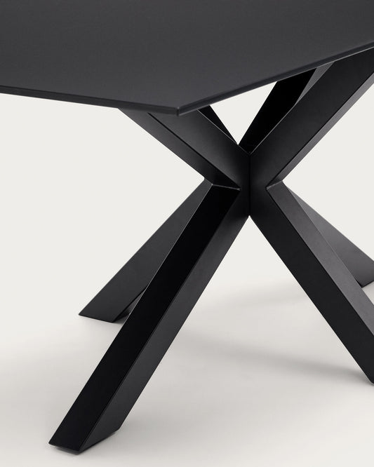 Argo table with black glass and black steel legs 180 x 190  cm