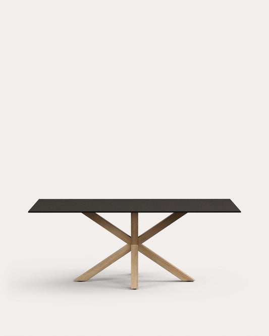 Argo Table with Black Glass and Steel Legs with Wood Finish 200 x 100 cm