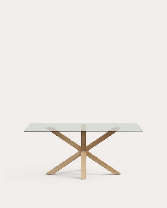 Argo glass table with steel legs with wood-effect finish 180 x 100 cm