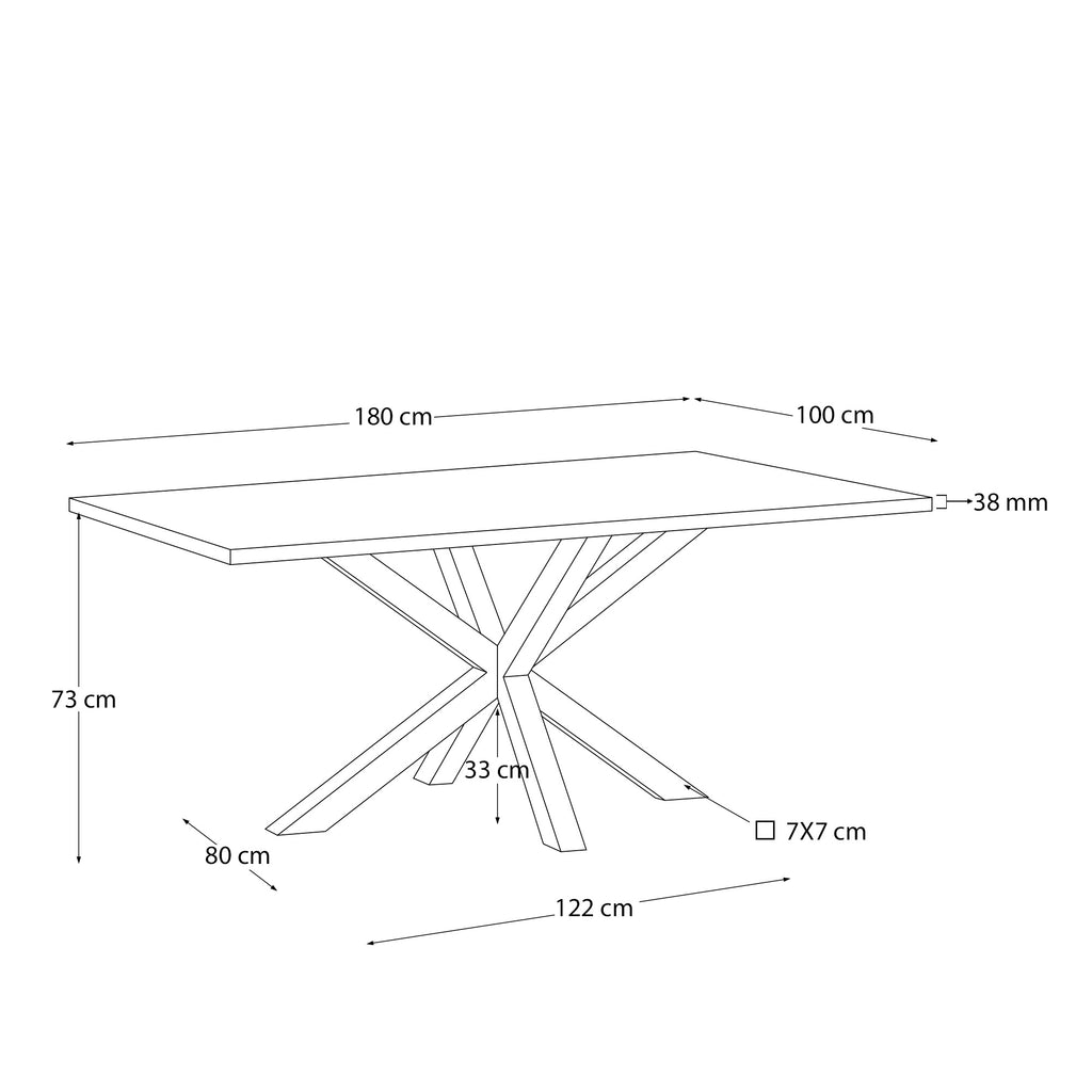 Argo table in melamine with natural finish and wood-effect steel legs 180 x 100 cm