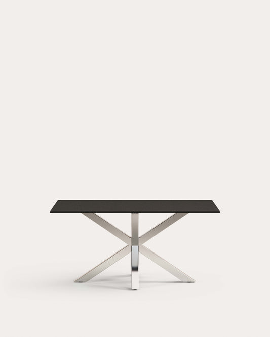 Argo table in frosted black glass and stainless steel legs 160 x 90 cm