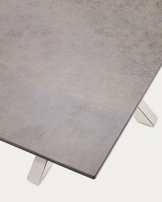 Argo table in Iron Moss porcelain and stainless steel legs, 160 x 90 cm