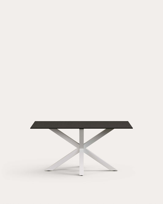 Argo table in frosted black glass and steel legs with black finish 160 x 90 cm