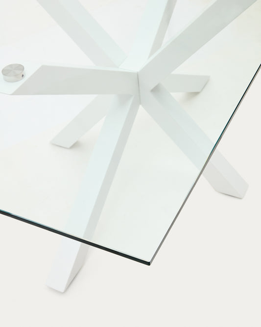 Argo glass table with steel legs with white finish 160 x 90 cm