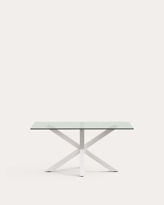 Argo glass table with steel legs with white finish 160 x 90 cm