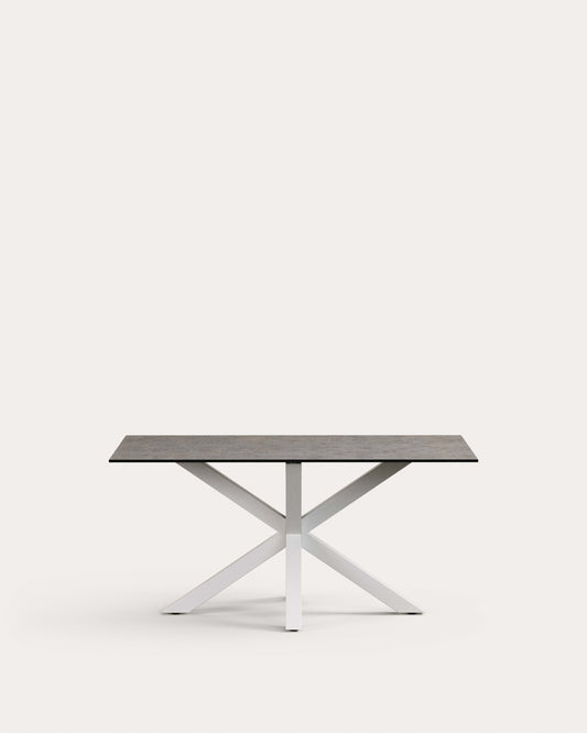 Argo table in Iron Moss porcelain and steel legs with white finish, 160 x 90 cm