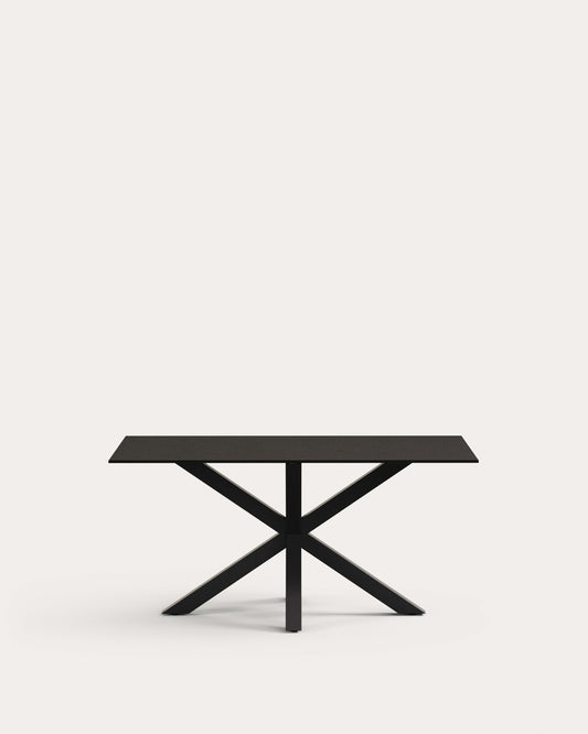 Argo table with black glass and black steel legs 160 x 190  cm