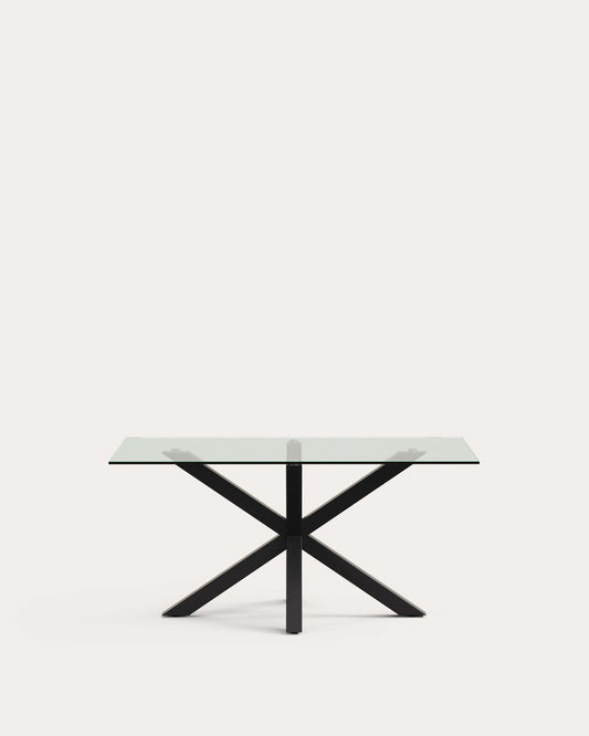 Argo glass table with steel legs with black finish 160 (90) x 90 cm