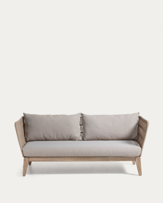 Belleny 3 seater sofa in beige cord and solid acacia wood, 176 cm FSC 100%