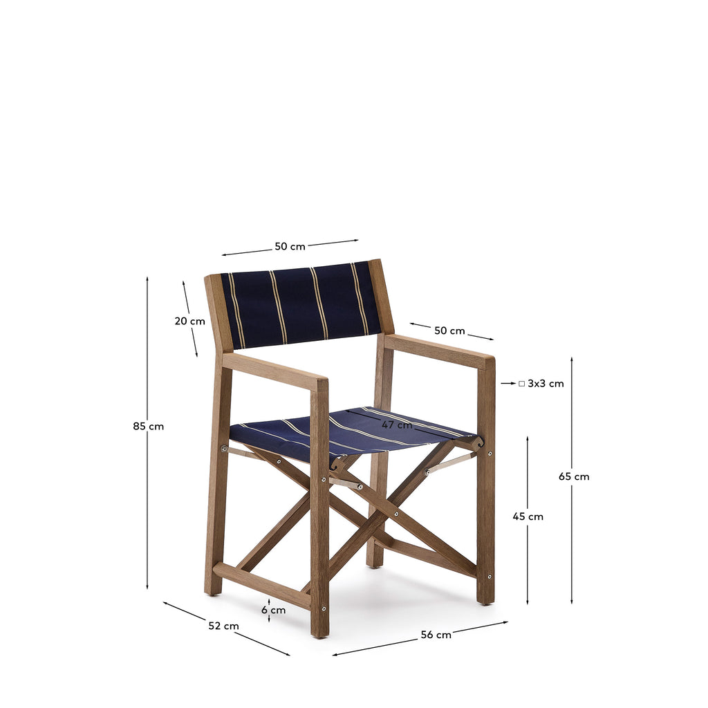 Vilara blue and beige striped outdoor folding chair made of FSC 100% solid acacia wood
