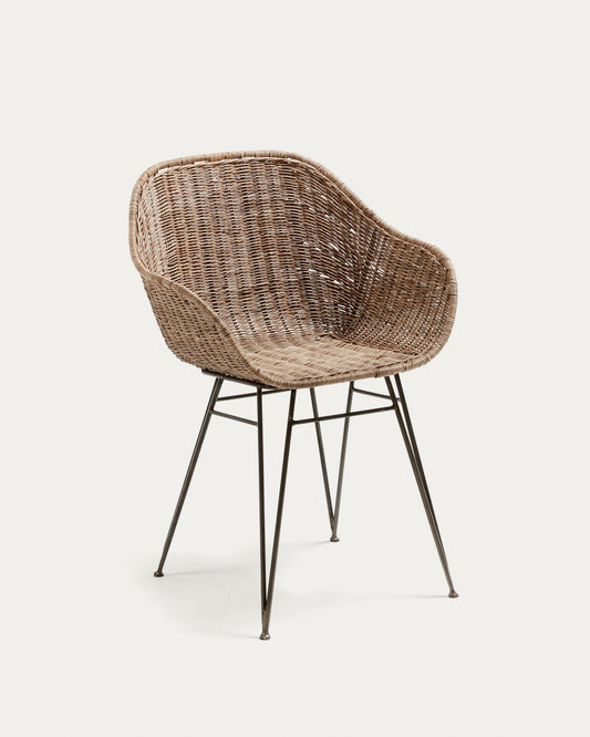 Chart chair made from rattan with black finished steel legs