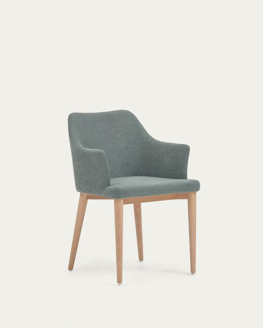 Croft chair in dark green chenille with solid ash wood legs