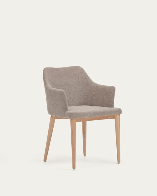 Croft chair in brown chenille with solid ash wood legs