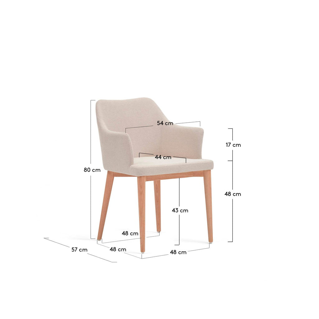 Croft chair in beige chenille with solid ash wood legs