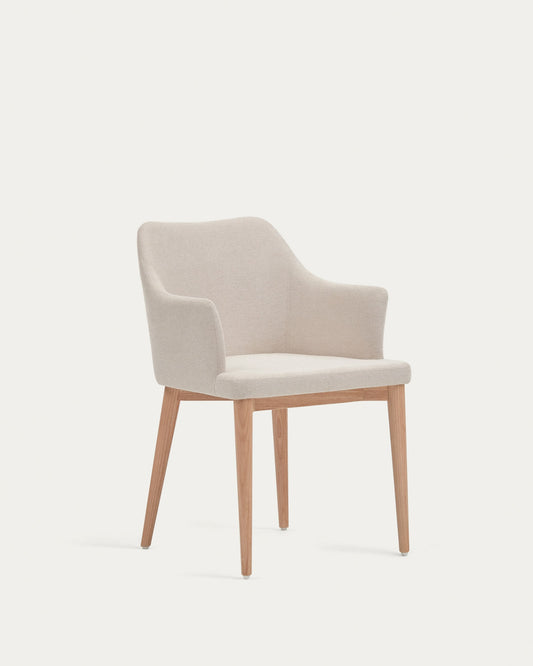 Croft chair in beige chenille with solid ash wood legs