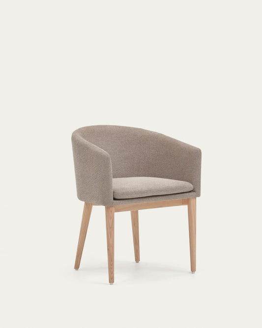 Harlan brown chenille chair with solid ash wood legs