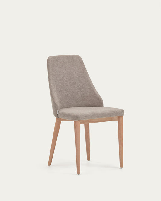 Rosie chair in brown chenille with solid ash wood legs in a natural finish