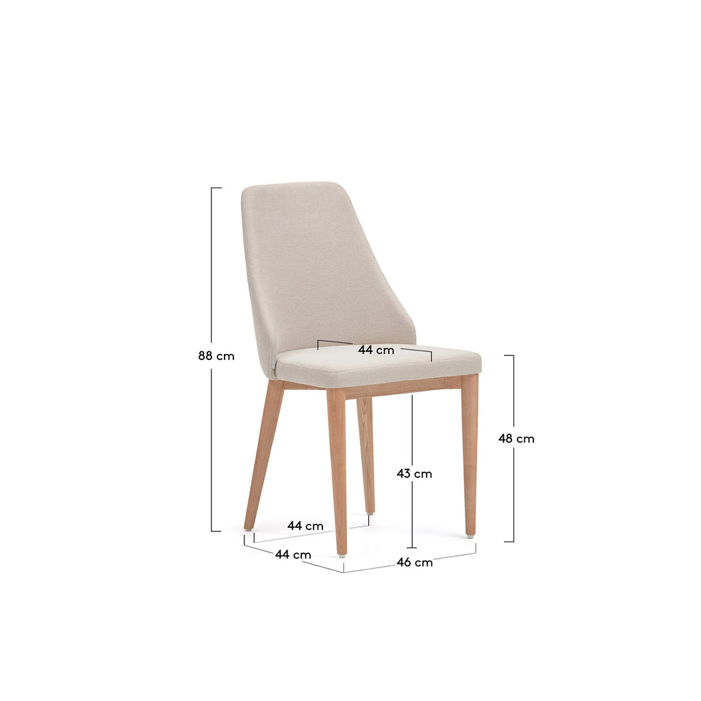 Rosie chair in beige chenille with solid ash wood legs in a natural finish