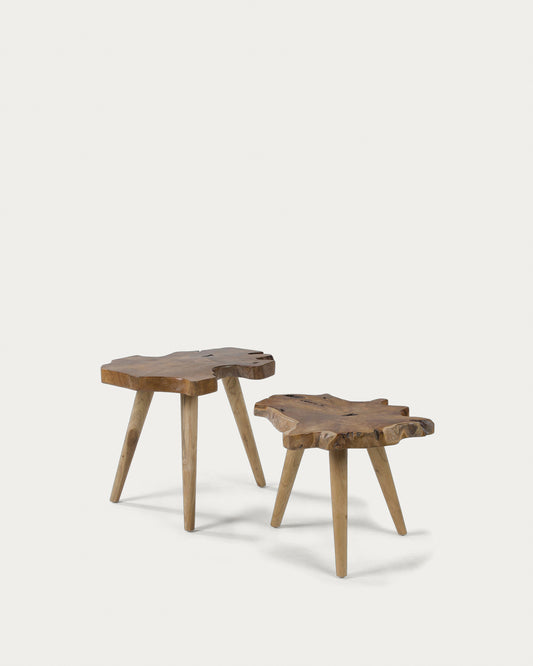 Hattie set of 2 solid teak wood side tables, 60 cm / 56 cm