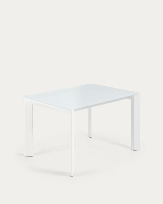 Axis white glass extendable table with white steel legs 120 (180) cm