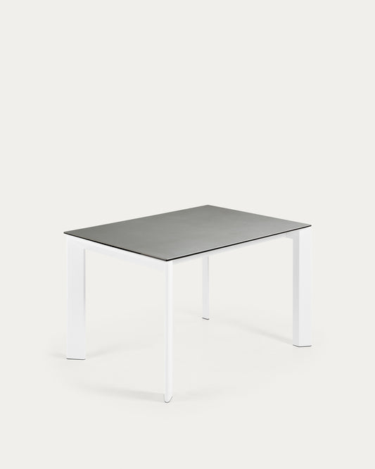 Axis extendable ceramic table with Hydra Plomo finish and white steel legs 120 (180) cm