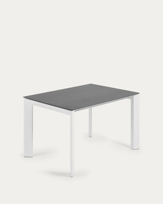 Axis porcelain extendable table in Volcano Rock finish with white steel legs 120 (180) cm