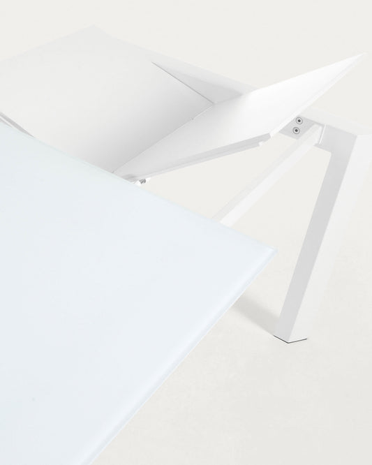 Axis white glass extendable table with white steel legs 140 (200) cm