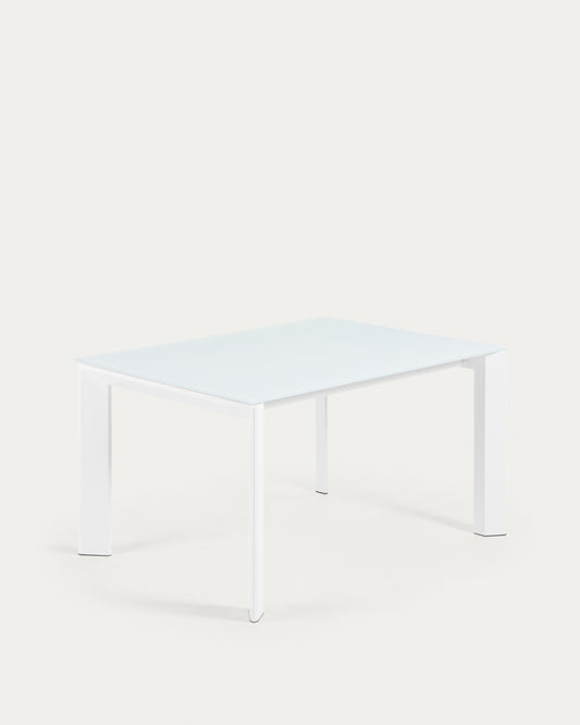 Axis white glass extendable table with white steel legs 140 (200) cm