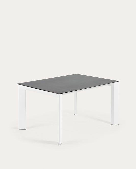 Axis porcelain extendable table in Volcano Rock finish with white steel legs 140 (200) cm