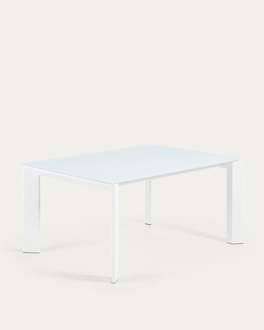 Axis white glass extendable table with white steel legs 160 (220) cm