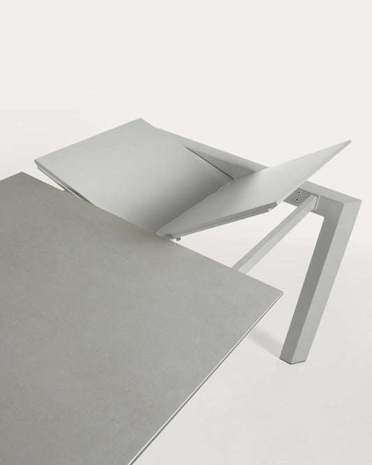 Axis extendable ceramic table with Hydra Plomo finish and grey steel legs 120 (180) cm